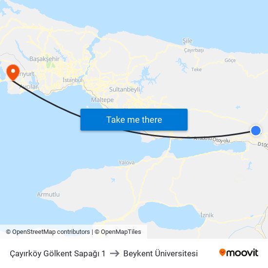 Çayırköy Gölkent Sapağı 1 to Beykent Üniversitesi map