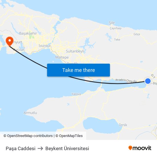 Paşa Caddesi to Beykent Üniversitesi map