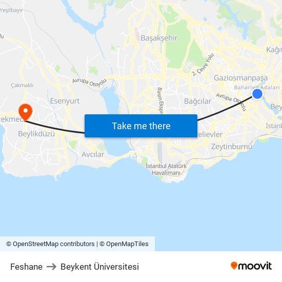 Feshane to Beykent Üniversitesi map