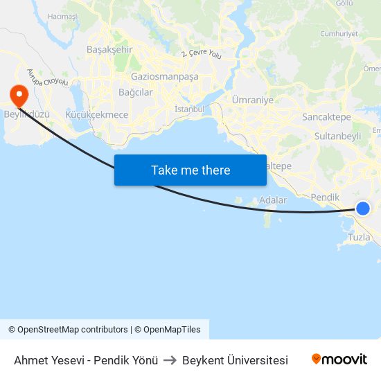 Ahmet Yesevi - Pendik Yönü to Beykent Üniversitesi map