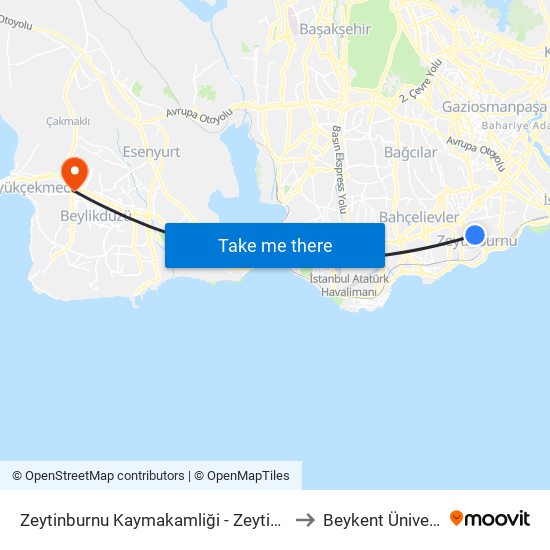 Zeytinburnu Kaymakamliği - Zeytinburnu Yönü to Beykent Üniversitesi map