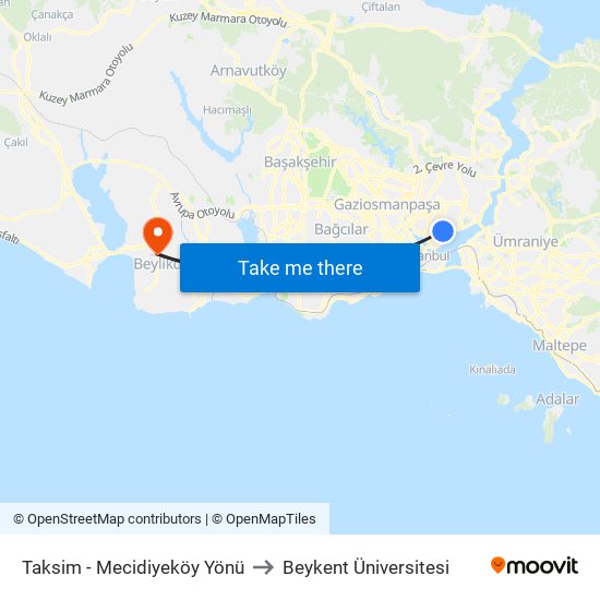 Taksim - Mecidiyeköy Yönü to Beykent Üniversitesi map