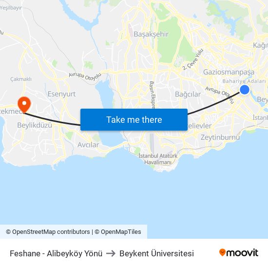 Feshane - Alibeyköy Yönü to Beykent Üniversitesi map