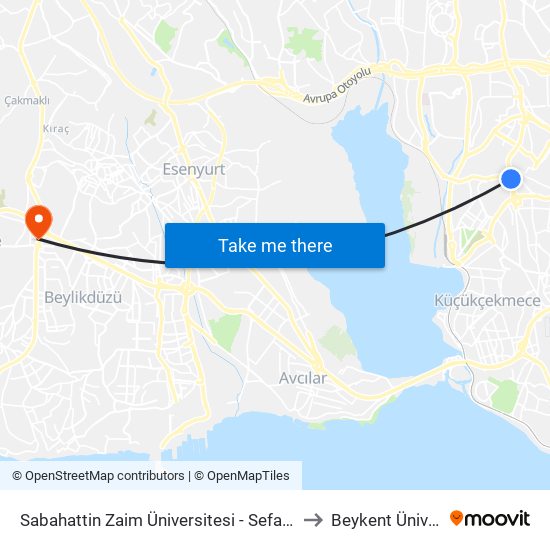 Sabahattin Zaim Üniversitesi - Sefaköy-İkitelli Yönü to Beykent Üniversitesi map