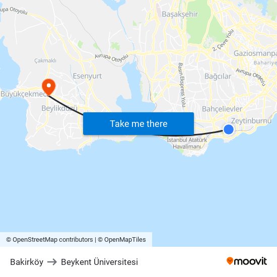 Bakirköy to Beykent Üniversitesi map