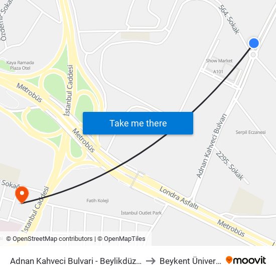 Adnan Kahveci Bulvari - Beylikdüzü E5 Yönü to Beykent Üniversitesi map