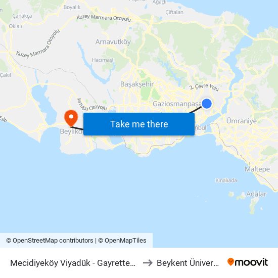 Mecidiyeköy Viyadük - Gayrettepe Yönü to Beykent Üniversitesi map