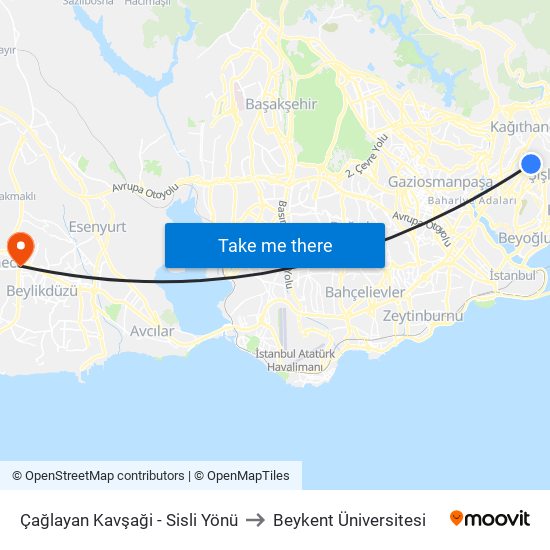 Çağlayan Kavşaği - Sisli Yönü to Beykent Üniversitesi map