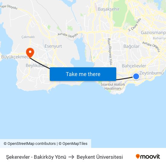 Şekerevler - Bakirköy Yönü to Beykent Üniversitesi map