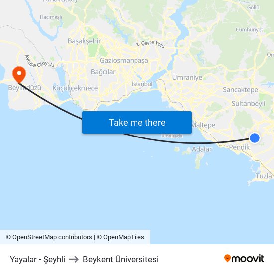 Yayalar - Şeyhli to Beykent Üniversitesi map