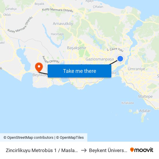 Zincirlikuyu Metrobüs 1 / Maslak Yönü to Beykent Üniversitesi map