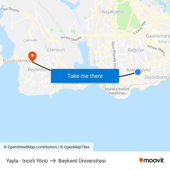 Yayla - Incirli Yönü to Beykent Üniversitesi map