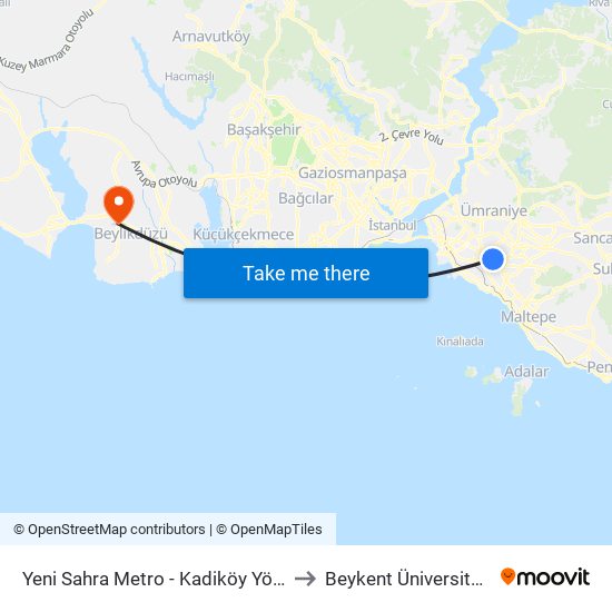 Yeni Sahra Metro - Kadiköy Yönü to Beykent Üniversitesi map