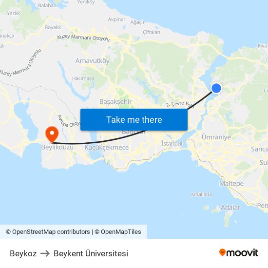 Beykoz to Beykent Üniversitesi map