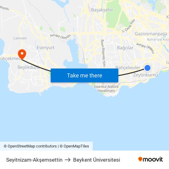 Seyitnizam-Akşemsettin to Beykent Üniversitesi map