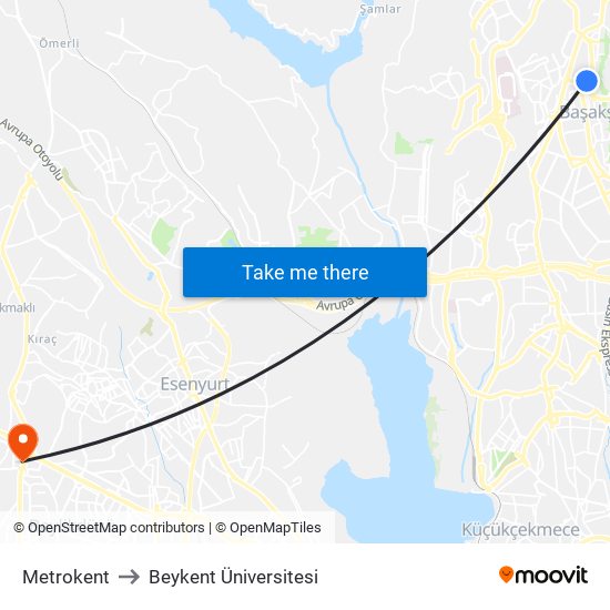 Metrokent to Beykent Üniversitesi map