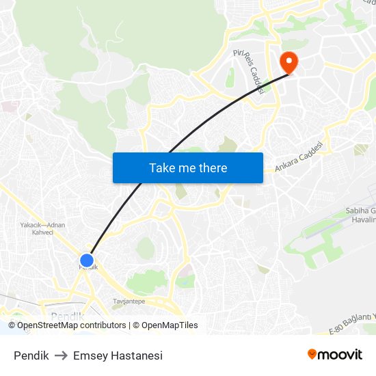 Pendik to Emsey Hastanesi map