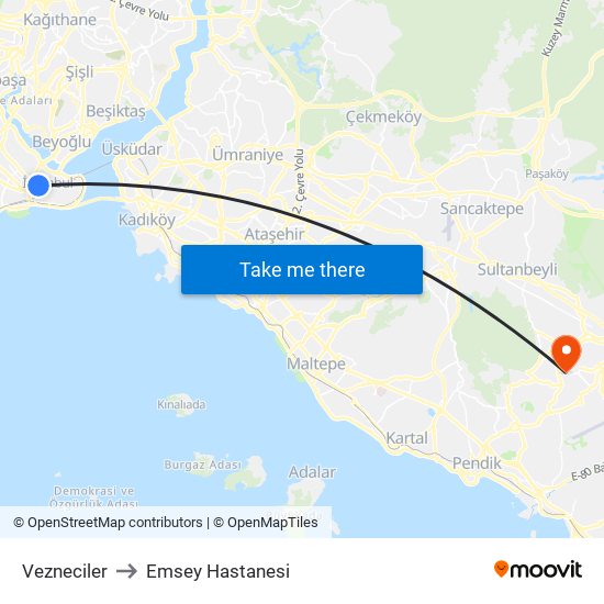 Vezneciler to Emsey Hastanesi map