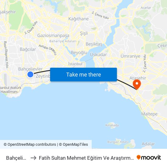 Bahçelievler to Fatih Sultan Mehmet Eğitim Ve Araştırma Hastanesi map