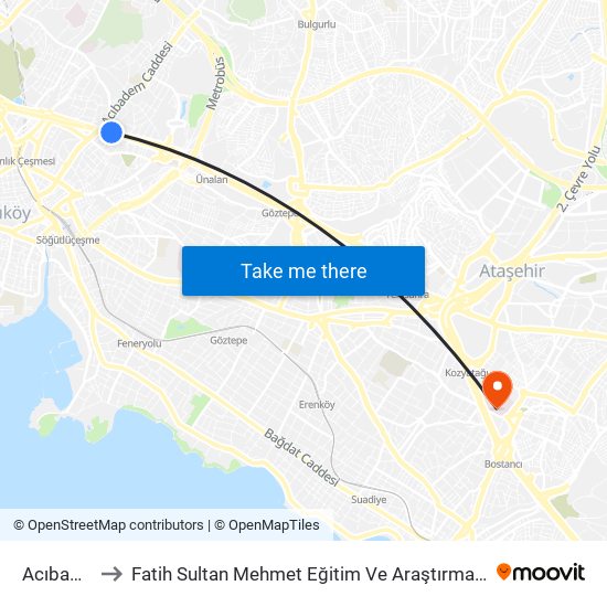 Acıbadem to Fatih Sultan Mehmet Eğitim Ve Araştırma Hastanesi map