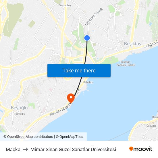 Maçka to Mimar Sinan Güzel Sanatlar Üniversitesi map