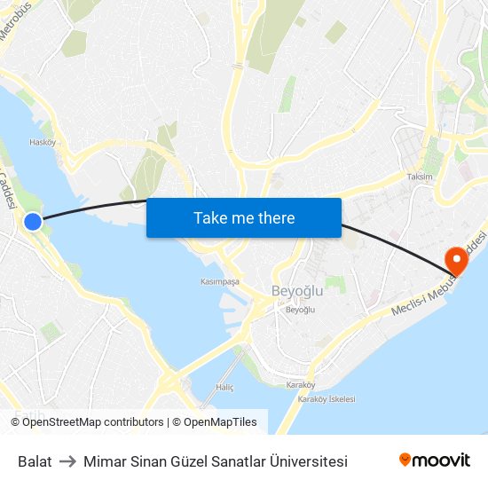 Balat to Mimar Sinan Güzel Sanatlar Üniversitesi map