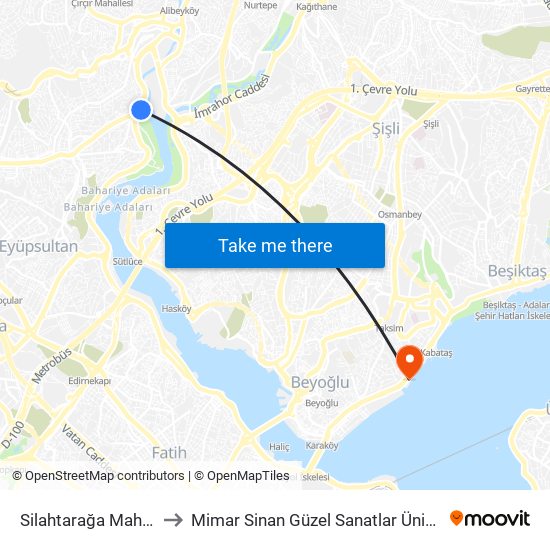 Silahtarağa Mahallesi to Mimar Sinan Güzel Sanatlar Üniversitesi map