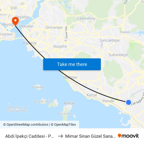 Abdi İpekçi Caddesi - Pendik  133k Yönü to Mimar Sinan Güzel Sanatlar Üniversitesi map