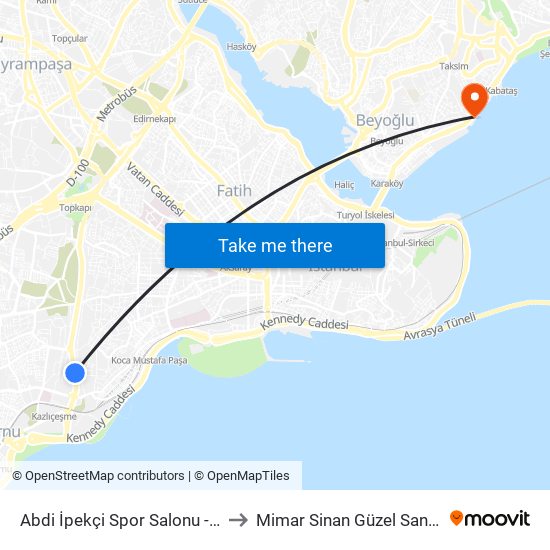 Abdi İpekçi Spor Salonu - Kazlıçeşme Yönü to Mimar Sinan Güzel Sanatlar Üniversitesi map