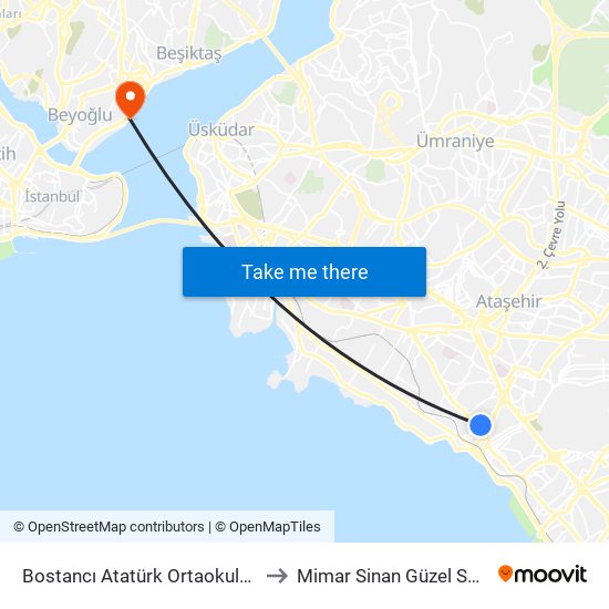 Bostancı Atatürk Ortaokulu / Bereket Sıtesı Yönü to Mimar Sinan Güzel Sanatlar Üniversitesi map