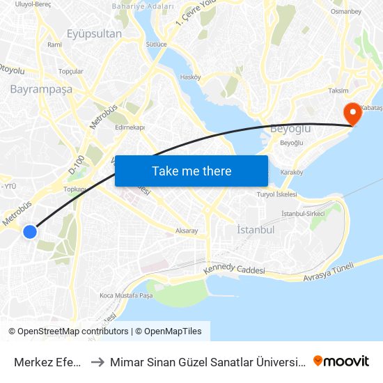 Merkez Efendi to Mimar Sinan Güzel Sanatlar Üniversitesi map