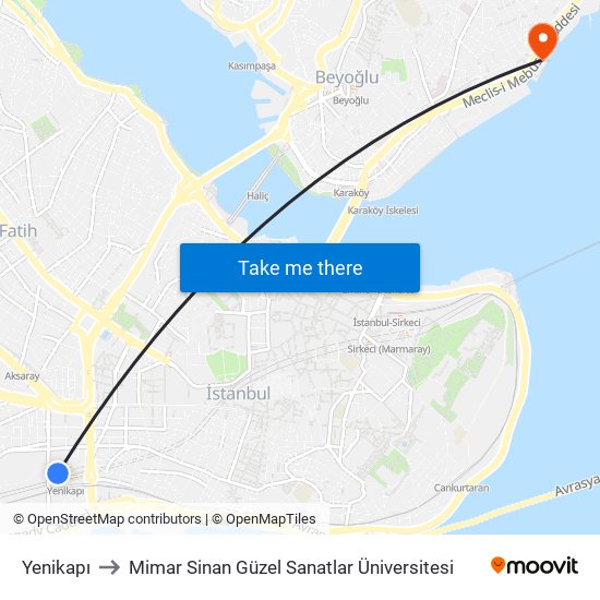 Yenikapı to Mimar Sinan Güzel Sanatlar Üniversitesi map