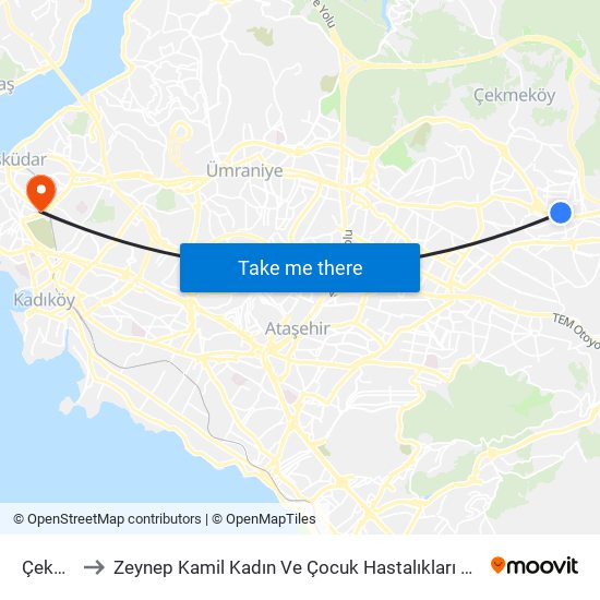 Çekmeköy to Zeynep Kamil Kadın Ve Çocuk Hastalıkları Eğitim Ve Araştırma Hastanesi map