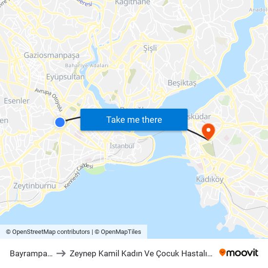 Bayrampaşa-Maltepe to Zeynep Kamil Kadın Ve Çocuk Hastalıkları Eğitim Ve Araştırma Hastanesi map