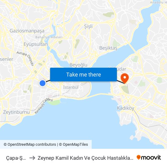 Çapa-Şehremini to Zeynep Kamil Kadın Ve Çocuk Hastalıkları Eğitim Ve Araştırma Hastanesi map