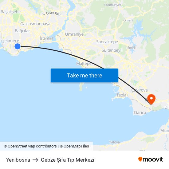Yenibosna to Gebze Şifa Tıp Merkezi map