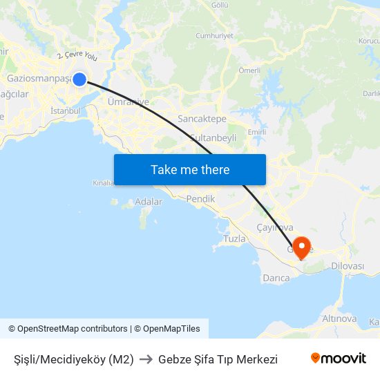 Şişli/Mecidiyeköy (M2) to Gebze Şifa Tıp Merkezi map