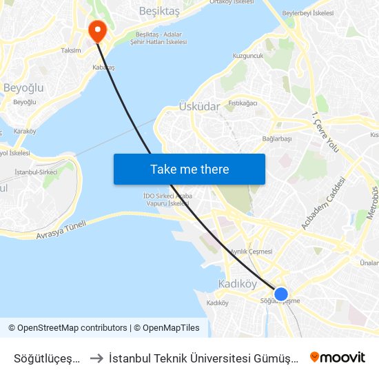 Söğütlüçeşme to İstanbul Teknik Üniversitesi Gümüşsuyu map