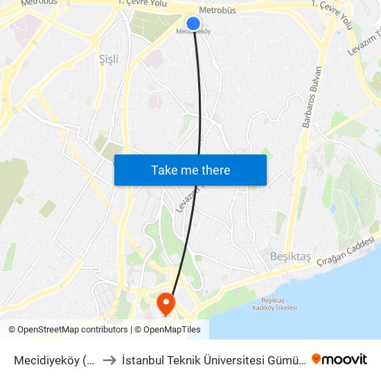 Mecidiyeköy (M7) to İstanbul Teknik Üniversitesi Gümüşsuyu map