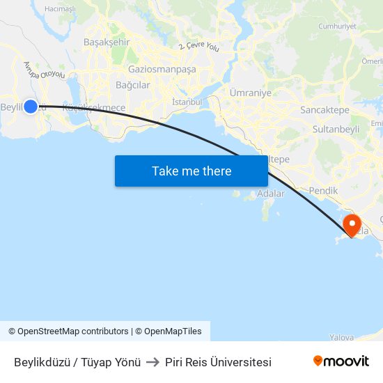 Beylikdüzü / Tüyap Yönü to Piri Reis Üniversitesi map