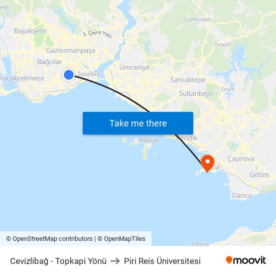 Cevizlibağ - Topkapi Yönü to Piri Reis Üniversitesi map