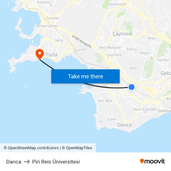 Darıca to Piri Reis Üniversitesi map