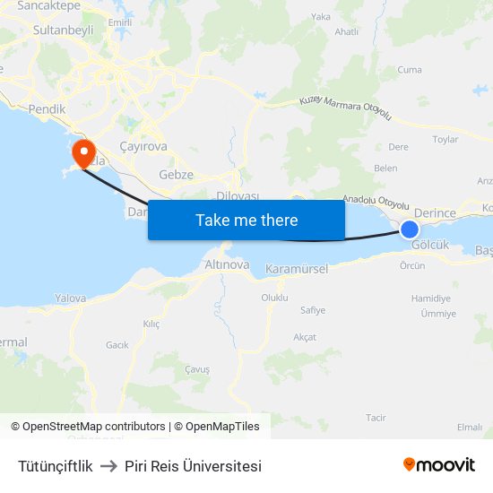 Tütünçiftlik to Piri Reis Üniversitesi map