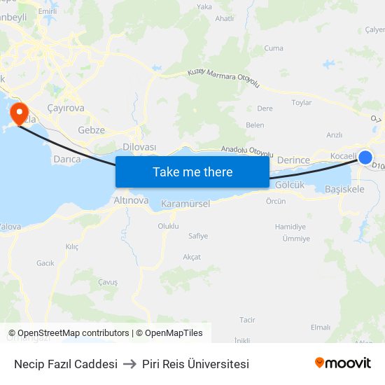 Necip Fazıl Caddesi to Piri Reis Üniversitesi map