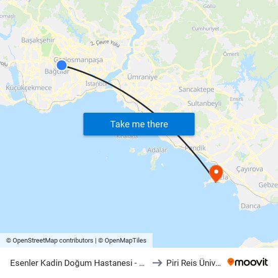 Esenler Kadin Doğum Hastanesi - Giyimkent Yönü to Piri Reis Üniversitesi map