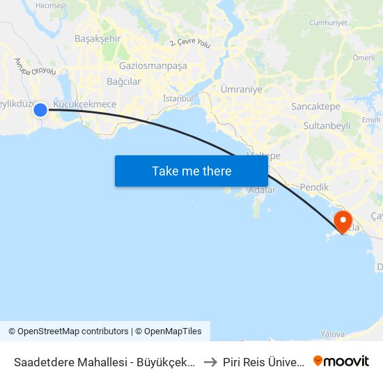 Saadetdere Mahallesi - Büyükçekmece Yönü to Piri Reis Üniversitesi map