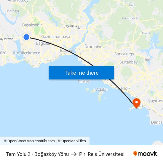 Tem Yolu 2 - Boğazköy Yönü to Piri Reis Üniversitesi map