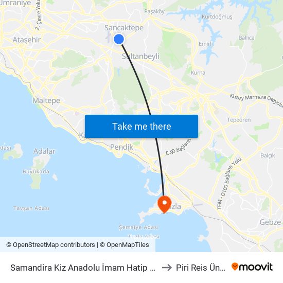 Samandira Kiz Anadolu İmam Hatip Lisesi - Ümraniye Yönü to Piri Reis Üniversitesi map