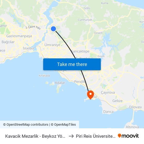 Kavacik Mezarlik - Beykoz Yönü to Piri Reis Üniversitesi map