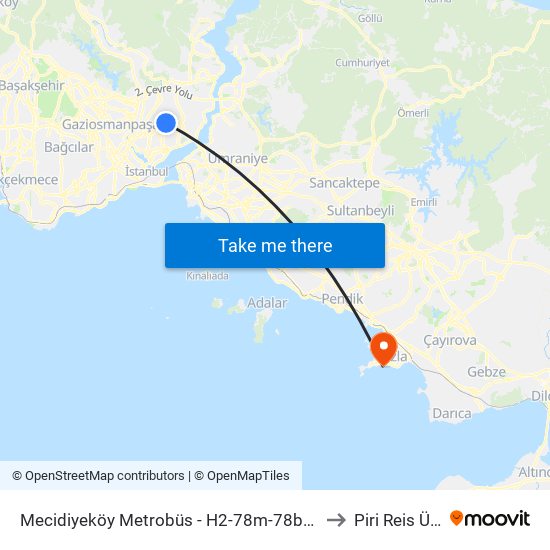 Mecidiyeköy Metrobüs - H2-78m-78be-146e-146m-92m-97bm Yönü to Piri Reis Üniversitesi map